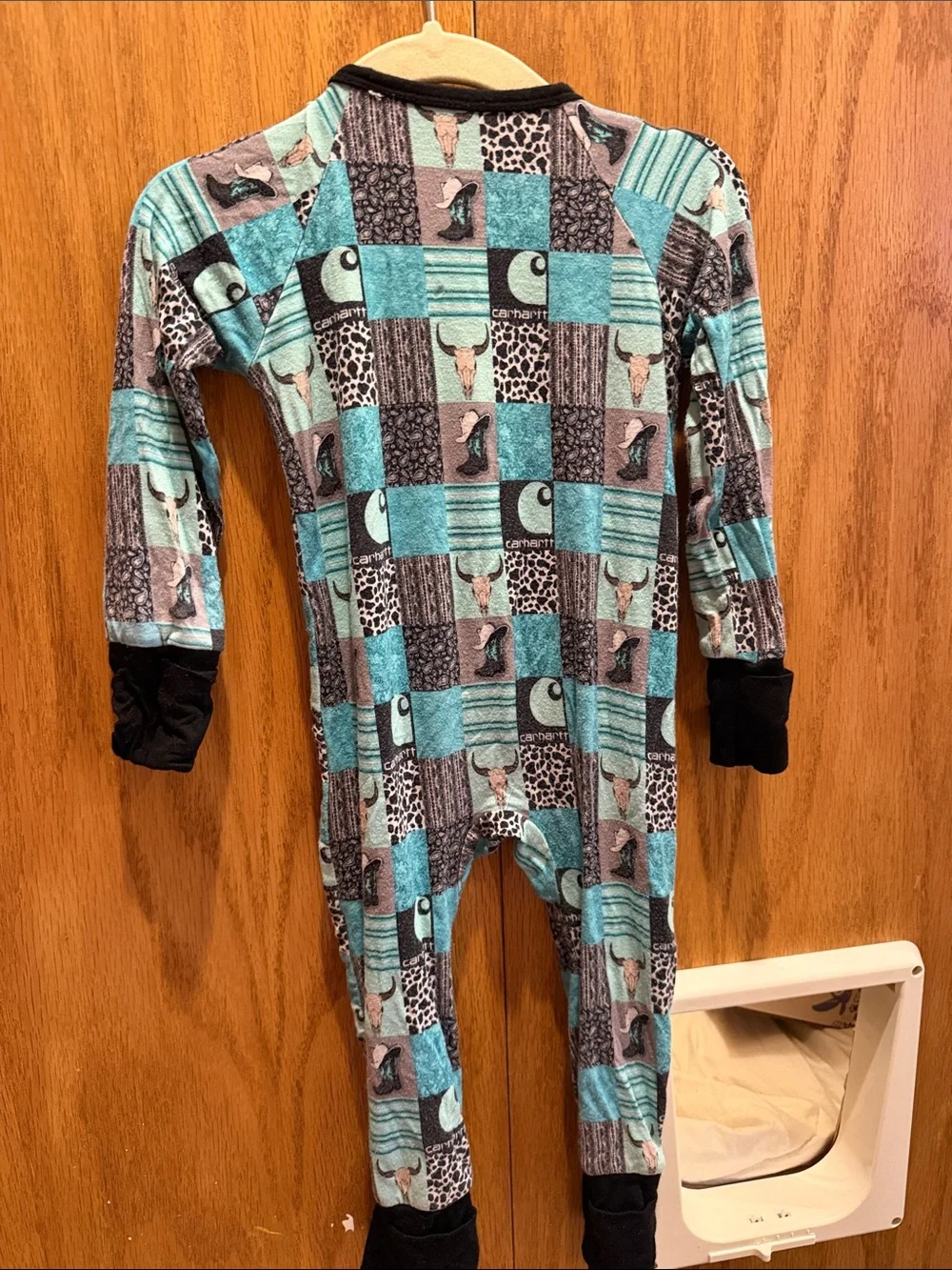 Carhartt Teal and Black Patchwork Sleeper Footed One-Piece